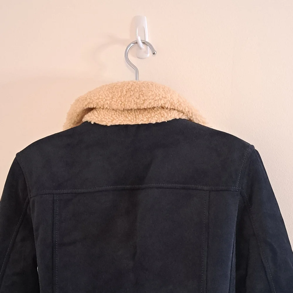 Coach Blue Suede Motorcyle Jacket with Cream Shearling  Collar Misses Size MED